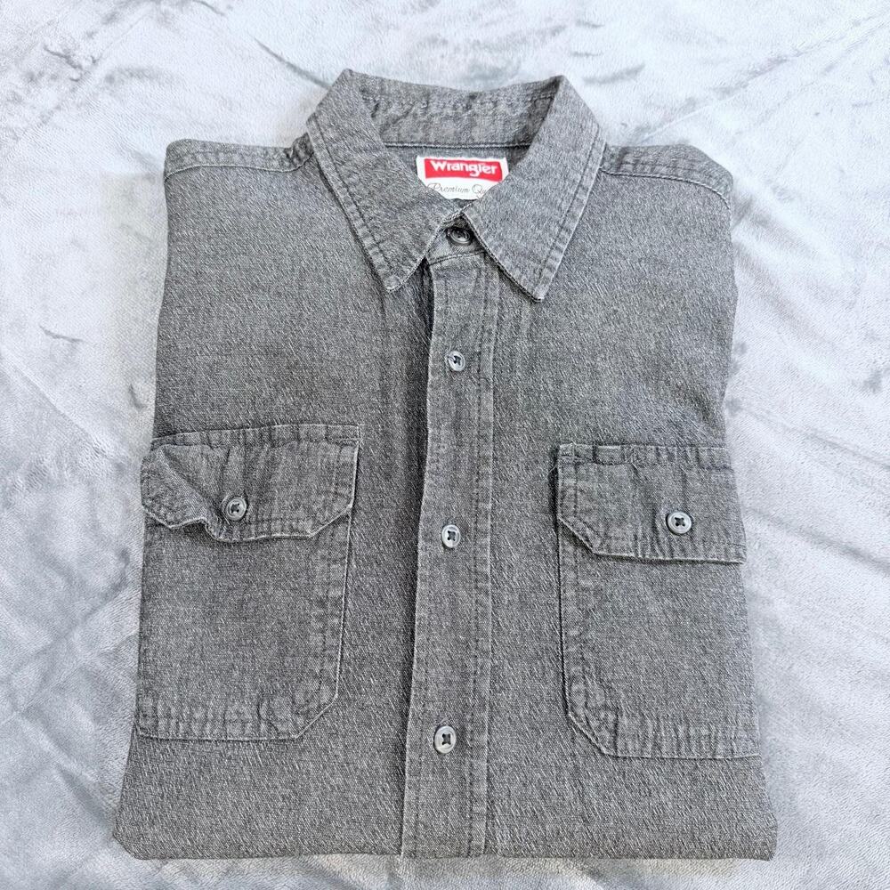 Wrangler Premium Comfort FLEX Men’s Gray Denim Button-Up Shirt Sz S Western